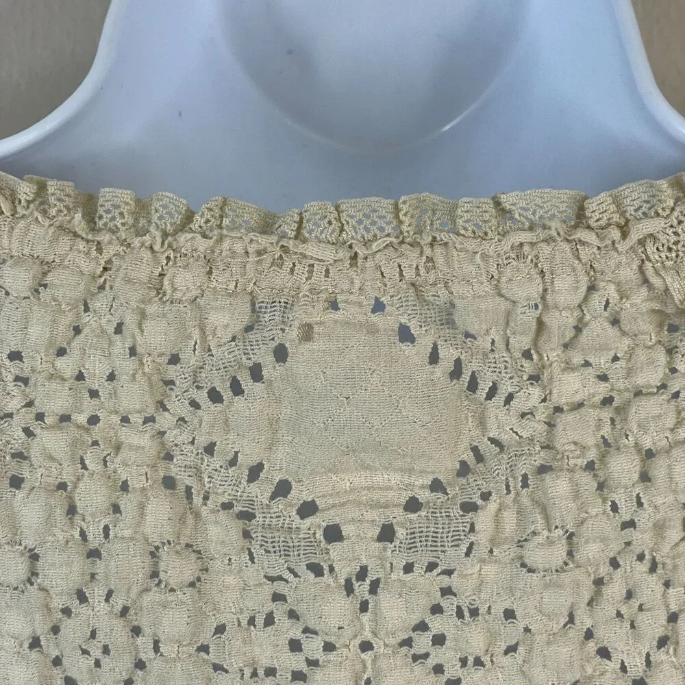 Free‎ People Womens Crochet Lace Boho Top Size S Ivory Long Sleeve Cowgirl Comfy